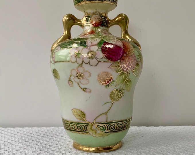 Nippon Hand Painted Porcelain Vase Double Handles Gold Moriage 8.5 ...