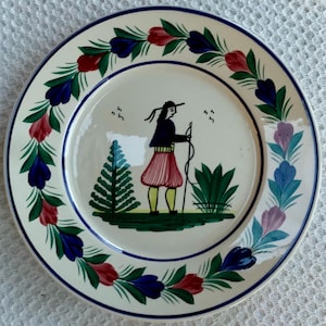 HB Henriot Quimper Hand Painted Faience Dinner Plate-11”-Breton Man, Vintage, Excellent Condition
