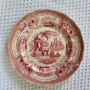 Antique William Adam’s Red Transferware Plate, Palestine #3 Pattern, 8.5” Rare. Read Description