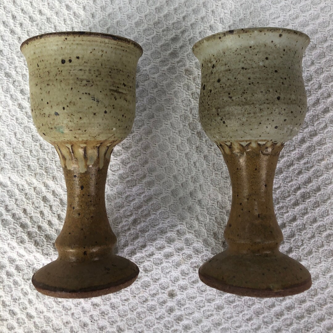 Studio Art Pottery Pair of Wine Goblets Etsy