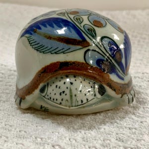 Mexican Tonala Pottery Turtle Figurine Ken Edwards Vintage Signed Folk Art