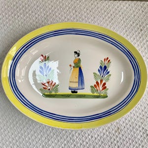 HB Henriot Quimper Hand Painted Faience Pottery Platter-13.75”