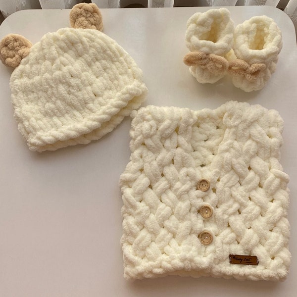 Handgefertigte Alize Puffy Babyweste, Baby Outfit, Handgestrickte Babyweste, Baby Gastgeschenke, Unisex Babyweste, Neugeborenes Einzigartiges Babypartygeschenk