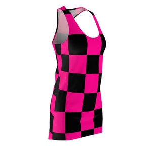 Frauen Racerback Kleid, Punk Rock Hot Pink Tank Top Kleid, Alternative Frau Kleid, kariertes Schlauchkleid