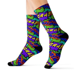 Comic Nostalgie gepolsterte Socken, 90er Jahre Cartoon Schuhe, Superhelden Comic Socken, Socken für 90er Jahre Kind, Sprechblase Socken