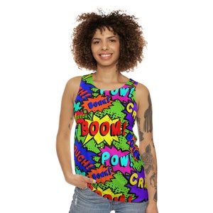 Unisex Action Comic Tank Top, High Quality Comic Book Fan Tank, Nerdy Summer Clothes, Superhero Tank Top,