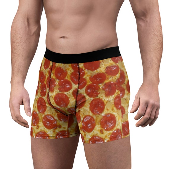 Men's Pepperoni Pizza Boxer Briefs, Fun Food Underwear. 