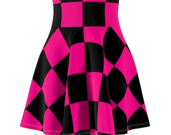 Hot Pink Plaid Skirt, Anime Skater Skirt, Pink Tennis Skirt, Designer Dress, High Rise Checkered Skirt