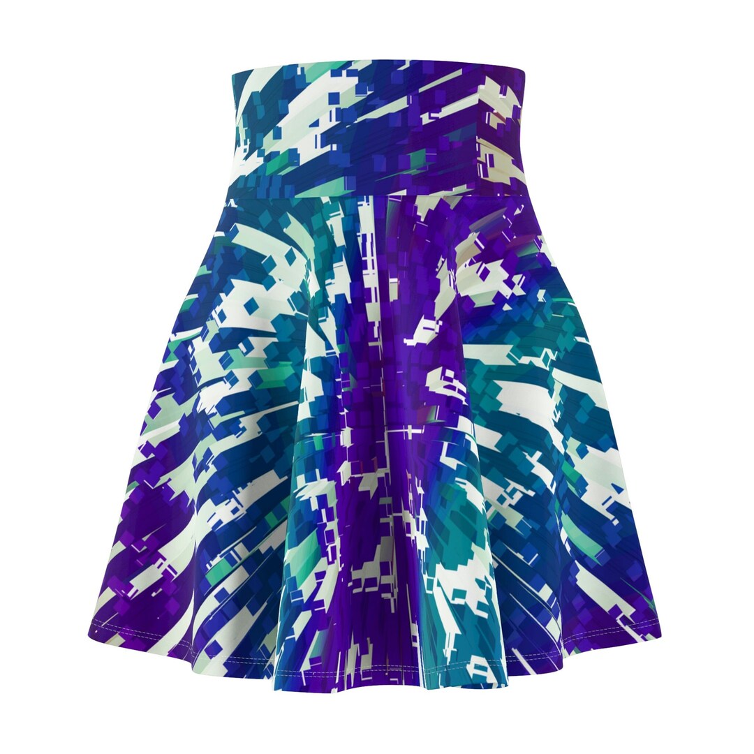 Digital Wave Skirt, Cyber Skater Skirt, Purple & Blue Tennis Skirt