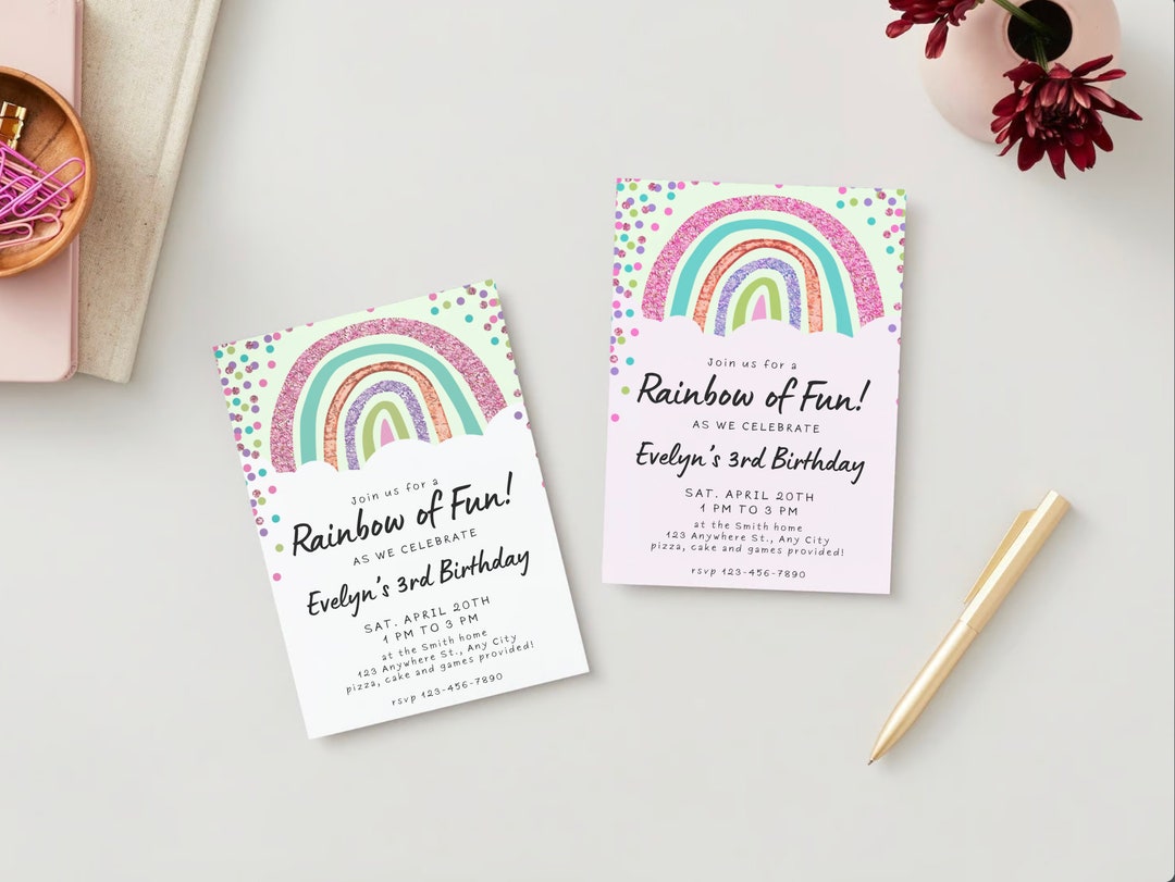 EDITABLE Rainbow Birthday Invitation Girls Rainbow Party - Etsy