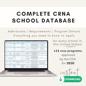 CRNA School Database: Admissions, Requirements & Program Details - Instant Download