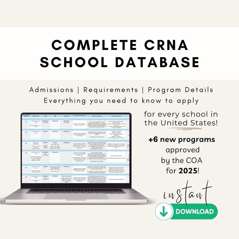CRNA School Database Spreadsheet 2025 CCRN, Personal Statement