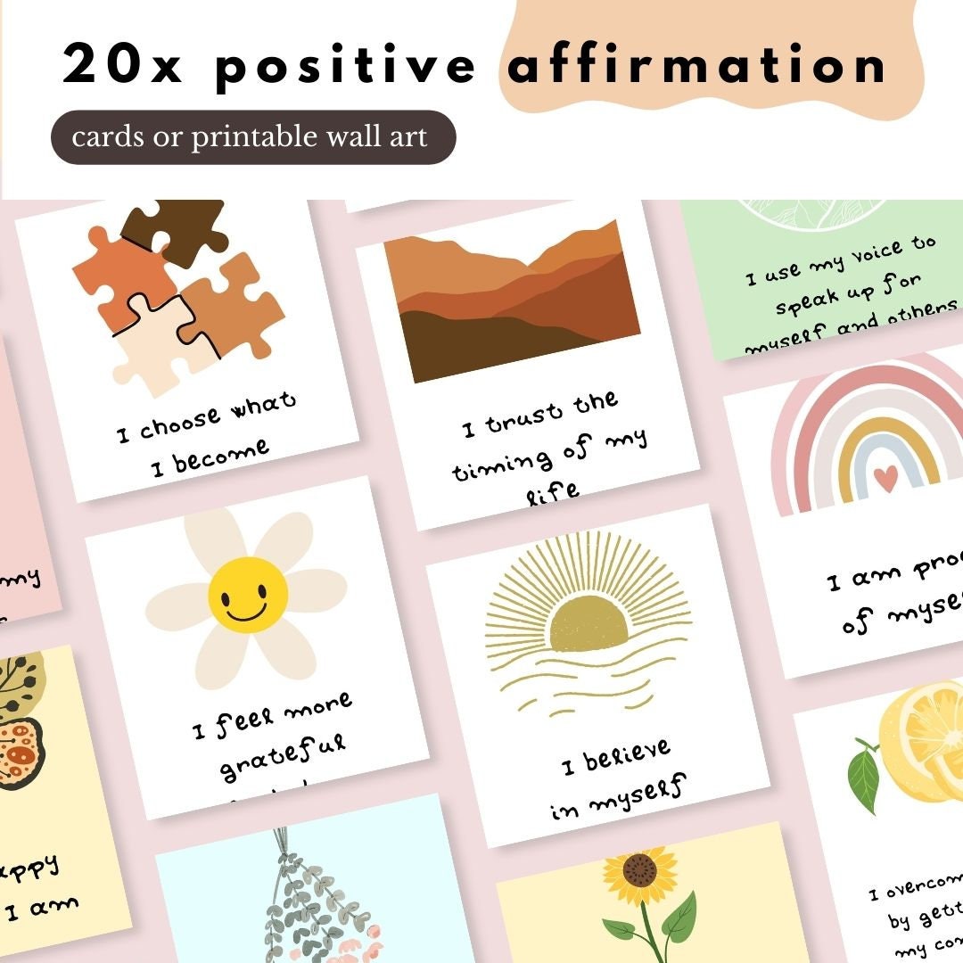 20x Positive Affirmation Cards Printable Wall Art - Etsy