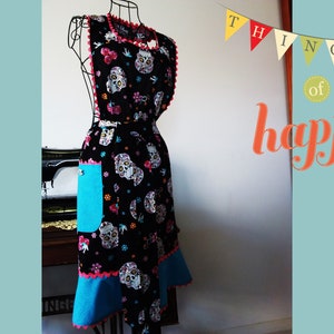 Amor Viejo Blaue Retro Schürze im Vintage-Stil