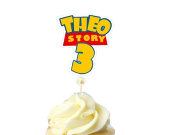 Custom Toy Story Cupcake Toppers, Personalized Birthday Party Favors (Set of 12)