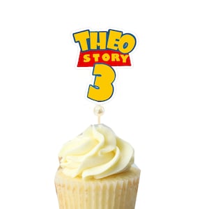 Set of 12 Custom Toy Story Cupcake Topper for Birthday Party Personalized Toy Story Cake Toppers