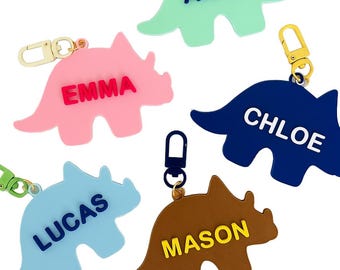 Personalized Dinosaur Name Keychain - Custom Name Tag for Kids, 3D Printed Backpack Charm, PLA Eco-Friendly Gift, Dino Bag Tag