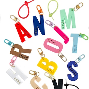 Personalized Name Initial Keychain: Custom Letter Silicone Cable Keyring-School Name Tag-Christmas Stocking Tag