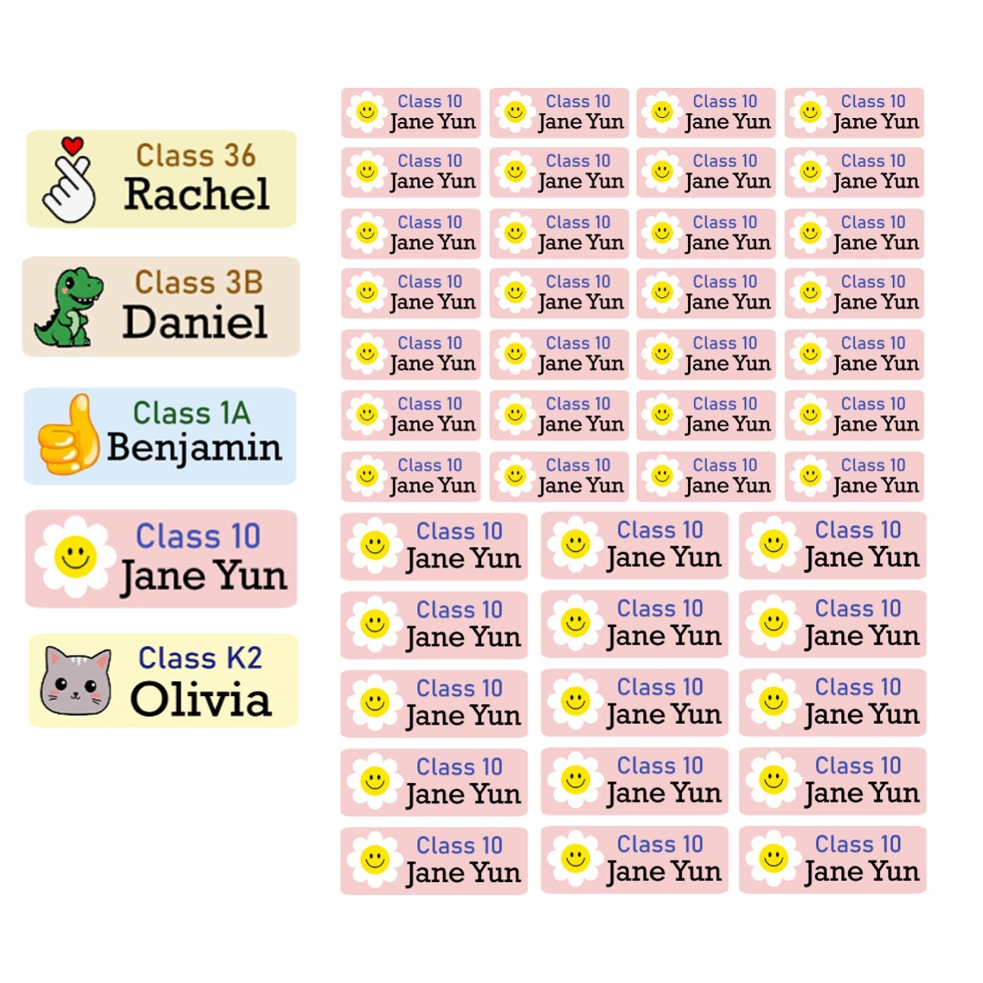 Holographic Waterproof Name Stickers for Kids - 43 Personalized Labels per Sheet - Customizable with Child’s Name and Class
