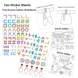 104 autocollants alphabet coréen hangul avec 4 feuilles de travail sur la culture coréenne - voyelles hangul consonnes scrapbooking K-pop K-drama décoration
