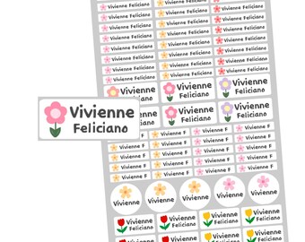 66pcs Flower Personalized name Stickers for School Supplies - Waterproof