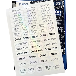 School name Labels 58 pcs Simple custom name Stickers for School Supplies - Waterproof Dishwasher Free-Simple name labels