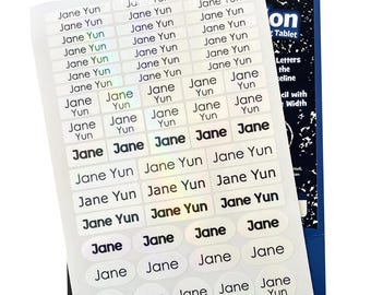 Custom School Name Labels: 58 Waterproof Glitter Stickers-Simple Name Stickers