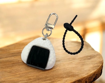 Onigiri Riceball Keychain Sushi Riceball with Silicone Cable - Cute Japanese Food Charm, Sushi Keychain