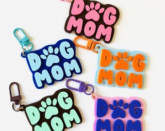 Dog Mom Keychain: Colorful Paw Print Key Tag