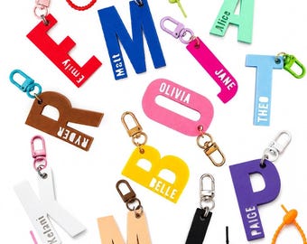 Personalized Name Initial Keychain: Custom Letter Silicone Cable Keyring-School Name Tag-Christmas Stocking Tag