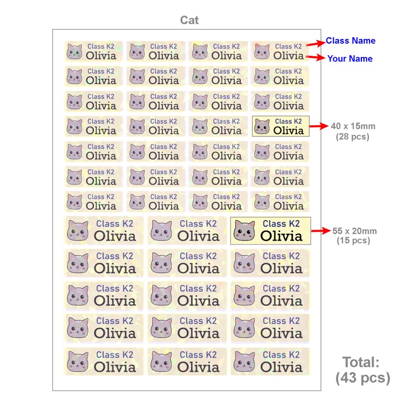 Cat Labels Paper Holographic Name Stickers for Kids – Waterproof Personalized Labels - Etsy