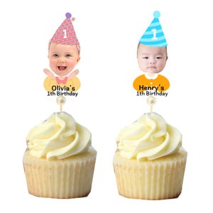 Custom face cupcake toppers Mini party hats face cupcake topper for birthday party personalized face photo cupcake toppers
