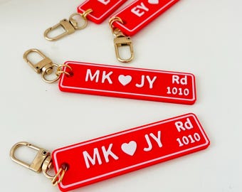 Personalized Street Sign Keychain Name Tag : Custom Couple Name & Date
