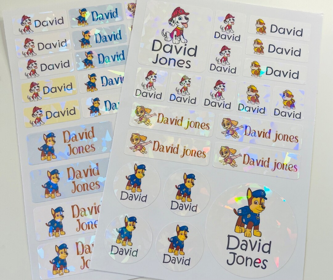 Paw Patrol Name Labels, Paw Patrol Custom Waterproof Sticker,paw Patrol ...