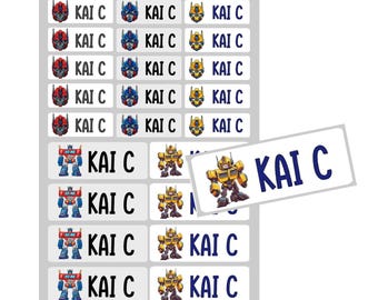Customized Transformers name labels Kid Name Labels for School supply Boy Robot Name Stickers -Waterproof Dishwasher Safe School name labels