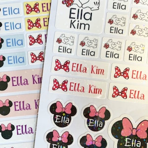 Disney name labels,Custom waterproof sticker,Mini mouse name sticker, waterproof name sticker,sparkly name sticker,blingbling name sticker