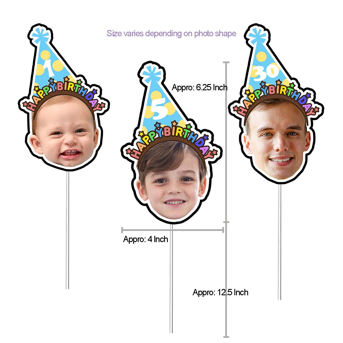 Face Photo on Stick Custom Face Cake Topper Fun Face Photo Prop Face