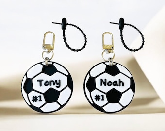 Personalized Soccer Keychain with Slicone cable : 3D Printed Soccer Name Tag, Sports Team Bag Charm