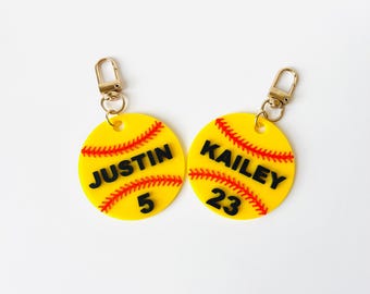 Personalized Softball Keychain: 3D Printed Name Tag, Sports Bag Charm