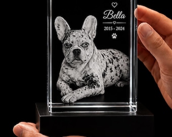 Personalized Dog Memorial Crystal, Laser Etched Pet Portrait in 3D Glass, Custom Pet Loss Gift, Forever in Your Heart Keepsake