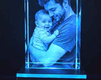 Father’s Day Gift Personalized 3D Crystal Photo, Gift for Dad from Kids, Custom Crystal Keepsake, Dad Birthday Gift, First Father’s Day Gift