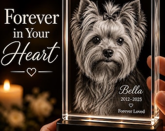 Custom Pet Photo Crystal Light, 3D Dog Portrait Memorial Gift, Engraved Pet Loss Keepsake, In Loving Memory Dog Sympathy Present