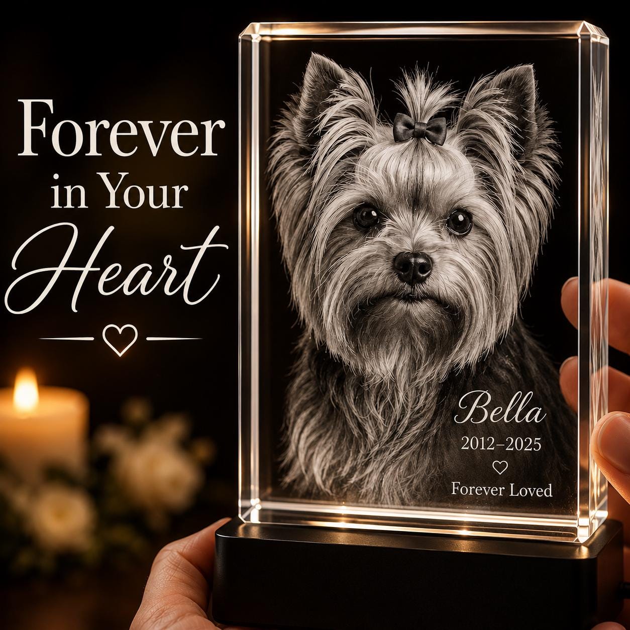 Custom Pet Photo Crystal Light, 3D Dog Portrait Memorial Gift, Engraved Pet Loss Keepsake, In Loving Memory Dog Sympathy Present