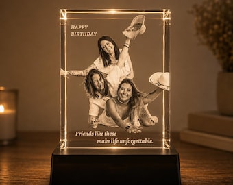 Custom Best Friend Photo Crystal, Personalized 3D Glass Portrait, Laser Engraved Friendship Keepsake, Long Distance Bestie Gift