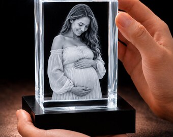 Pregnancy Photo Crystal Cube, Personalized 3D Ultrasound Keepsake, Engraved Crystal Gift for Expecting Mom, New Mom Baby Shower Gift