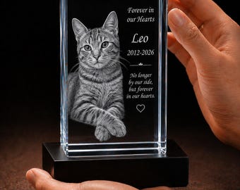 Personalized Cat Memorial Crystal, 3D Engraved Cat Photo Crystal, 3D Laser Engraved Keepsake, Sympathy Gift for Pet Loss