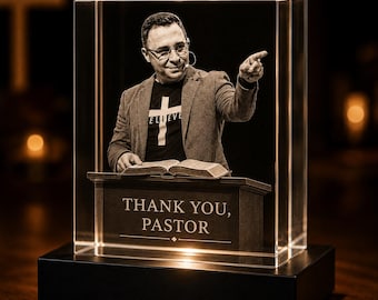 Personalized Pastor Appreciation Crystal, Custom 3D Photo Gift for Pastor, Thank You Church Leader Keepsake, Christian Clergy Gift