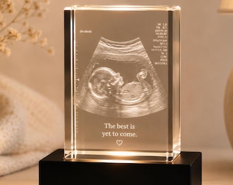 Personalized Ultrasound Crystal, 3D Baby Sonogram Photo Engraving, LED Night Light Keepsake, Pregnancy Reveal Gift for New Mom