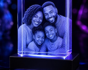 Personalized Picture Crystal with LED Base, Custom 3D Laser Engraved Family Photo Block, Memorial Gift for Loved Ones Forever