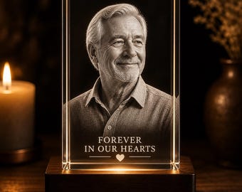Custom Photo Memorial 3D Crystal, Personalized Laser Etched Glass, Memorial Gift, Custom Remembrance, In Loving Memory, Crystal Decor